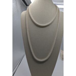 Long White Faux Pearl Rope Necklace 40+ Inch Beaded Jewelry lightweight